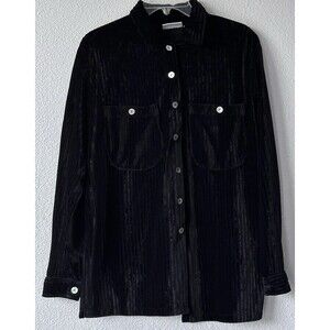 Kathy Ireland Corduroy Shirt Jacket Women's M Oversized Black Button Up Shacket